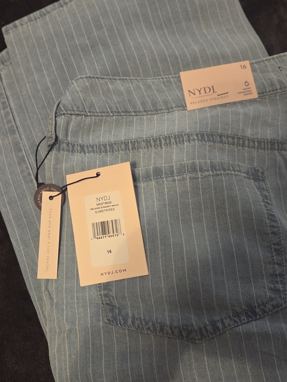 Brand New- NYDJ Relaxed Straight Light Blue with stripes 100% Lyocell Jeans
